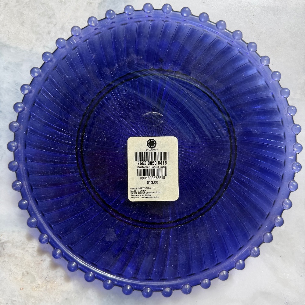 Set of 12 Blue Glass Dessert Plates - Martha Stewart for Macy's - 7 3/4 in